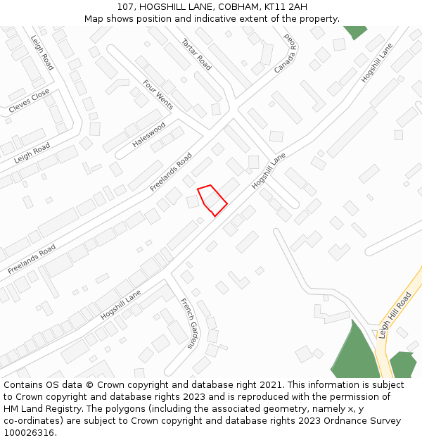 107, HOGSHILL LANE, COBHAM, KT11 2AH: Location map and indicative extent of plot