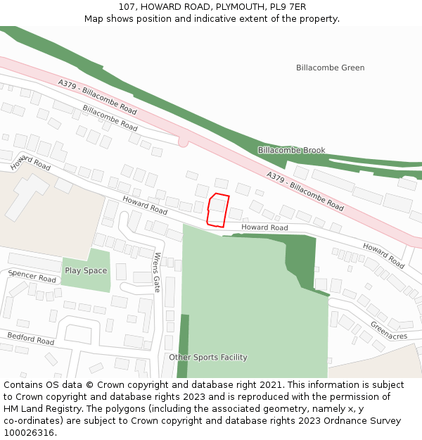 107, HOWARD ROAD, PLYMOUTH, PL9 7ER: Location map and indicative extent of plot