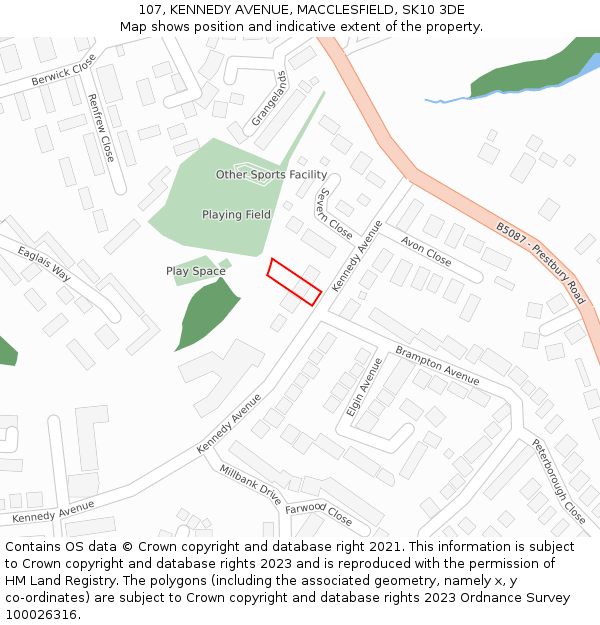 107, KENNEDY AVENUE, MACCLESFIELD, SK10 3DE: Location map and indicative extent of plot