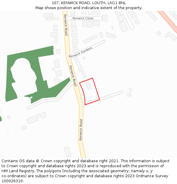 107, KENWICK ROAD, LOUTH, LN11 8NL: Location map and indicative extent of plot