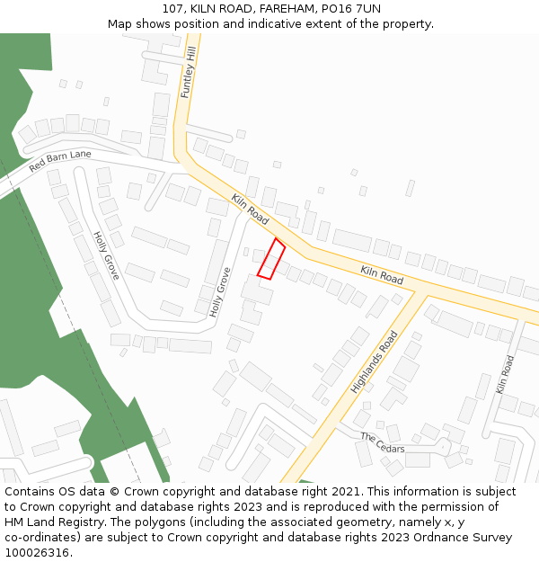 107, KILN ROAD, FAREHAM, PO16 7UN: Location map and indicative extent of plot