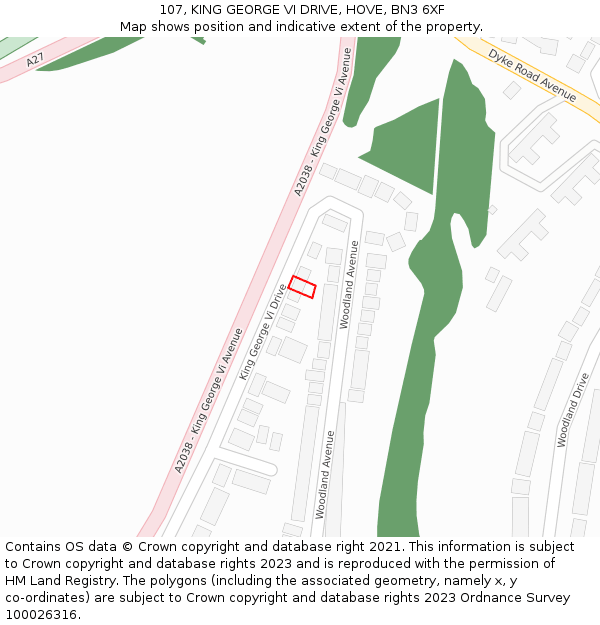 107, KING GEORGE VI DRIVE, HOVE, BN3 6XF: Location map and indicative extent of plot