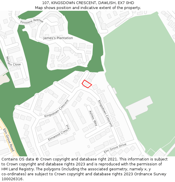 107, KINGSDOWN CRESCENT, DAWLISH, EX7 0HD: Location map and indicative extent of plot