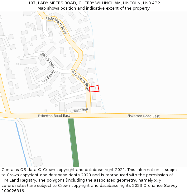 107, LADY MEERS ROAD, CHERRY WILLINGHAM, LINCOLN, LN3 4BP: Location map and indicative extent of plot