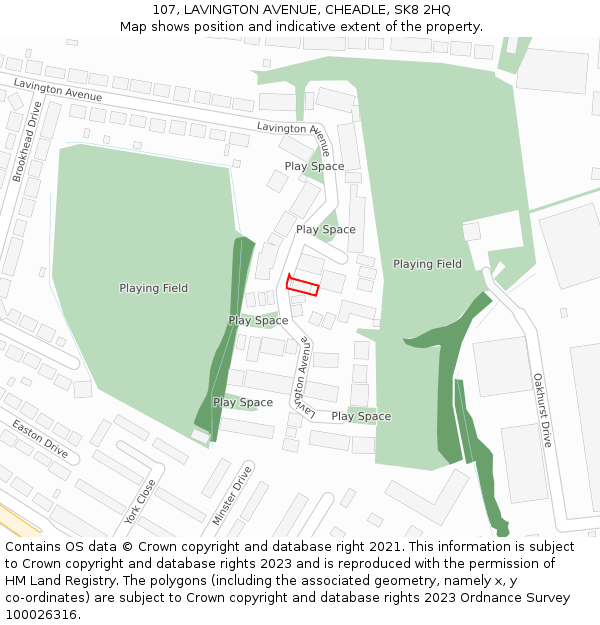 107, LAVINGTON AVENUE, CHEADLE, SK8 2HQ: Location map and indicative extent of plot