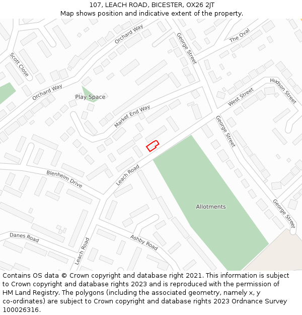 107, LEACH ROAD, BICESTER, OX26 2JT: Location map and indicative extent of plot