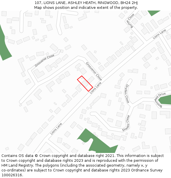 107, LIONS LANE, ASHLEY HEATH, RINGWOOD, BH24 2HJ: Location map and indicative extent of plot