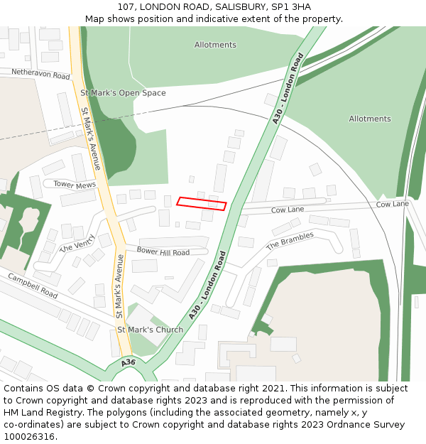 107, LONDON ROAD, SALISBURY, SP1 3HA: Location map and indicative extent of plot