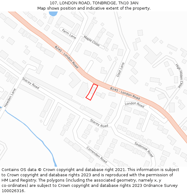 107, LONDON ROAD, TONBRIDGE, TN10 3AN: Location map and indicative extent of plot