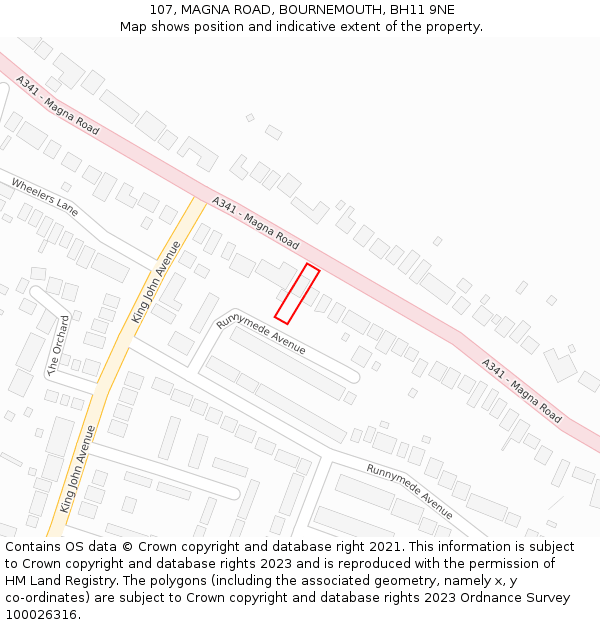 107, MAGNA ROAD, BOURNEMOUTH, BH11 9NE: Location map and indicative extent of plot