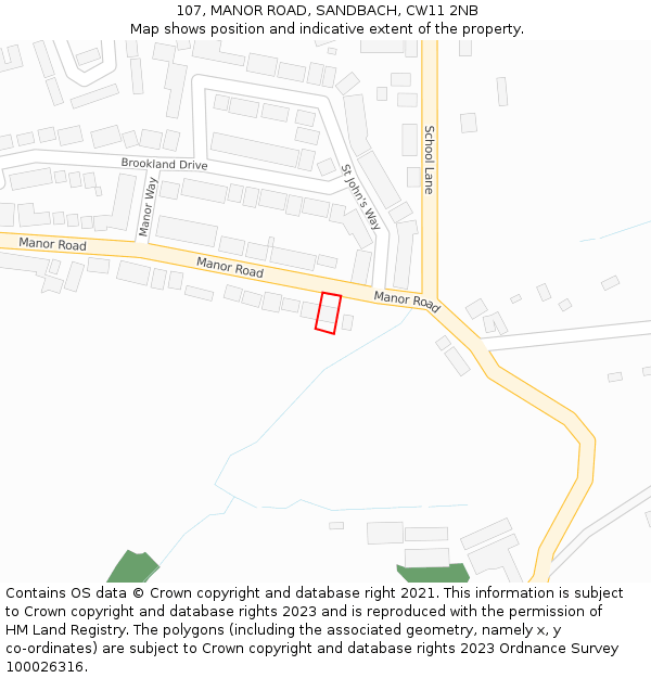 107, MANOR ROAD, SANDBACH, CW11 2NB: Location map and indicative extent of plot