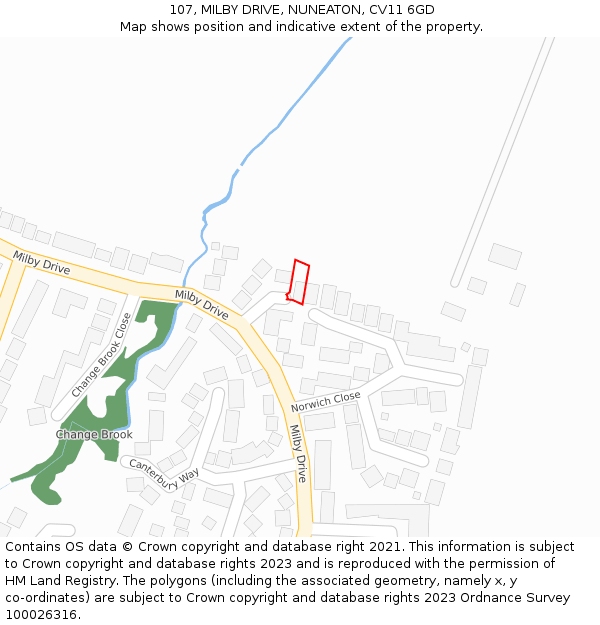 107, MILBY DRIVE, NUNEATON, CV11 6GD: Location map and indicative extent of plot