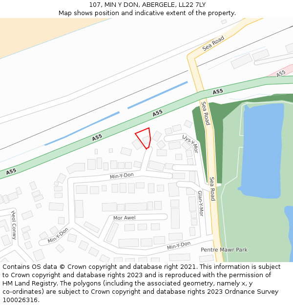 107, MIN Y DON, ABERGELE, LL22 7LY: Location map and indicative extent of plot