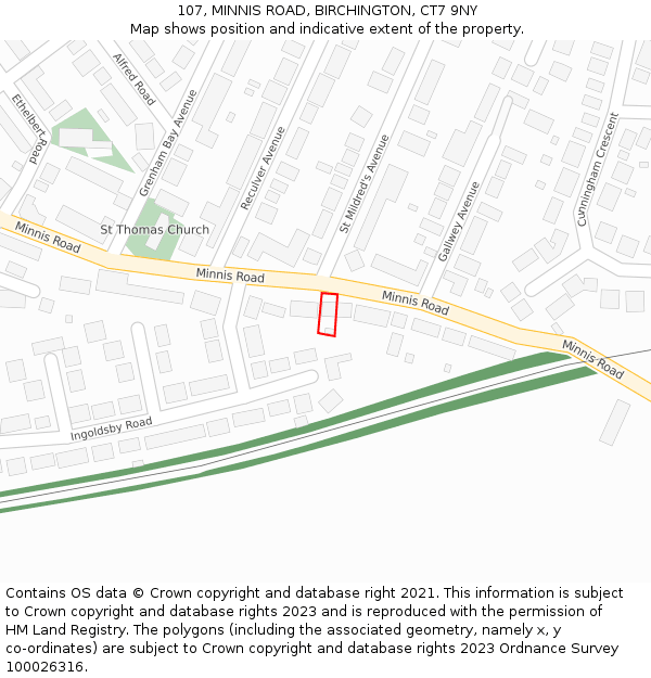 107, MINNIS ROAD, BIRCHINGTON, CT7 9NY: Location map and indicative extent of plot