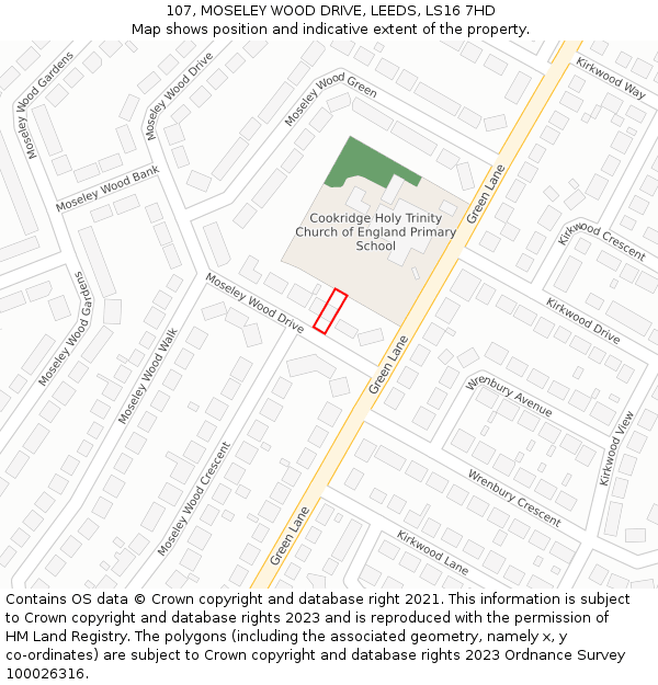 107, MOSELEY WOOD DRIVE, LEEDS, LS16 7HD: Location map and indicative extent of plot