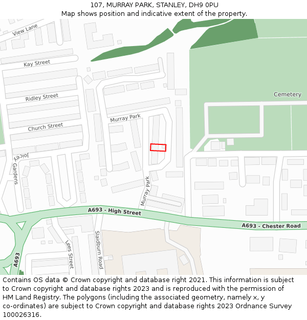 107, MURRAY PARK, STANLEY, DH9 0PU: Location map and indicative extent of plot