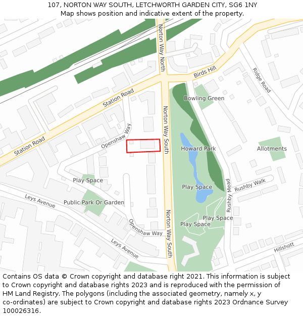 107, NORTON WAY SOUTH, LETCHWORTH GARDEN CITY, SG6 1NY: Location map and indicative extent of plot