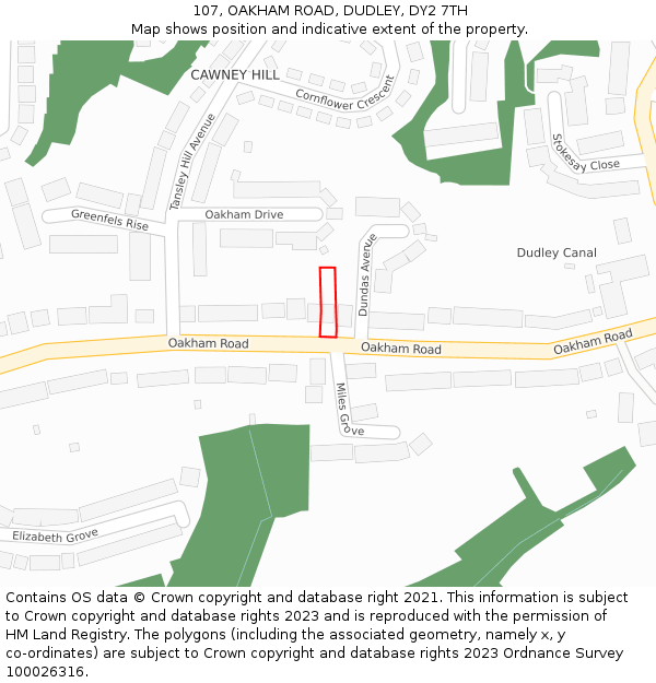107, OAKHAM ROAD, DUDLEY, DY2 7TH: Location map and indicative extent of plot