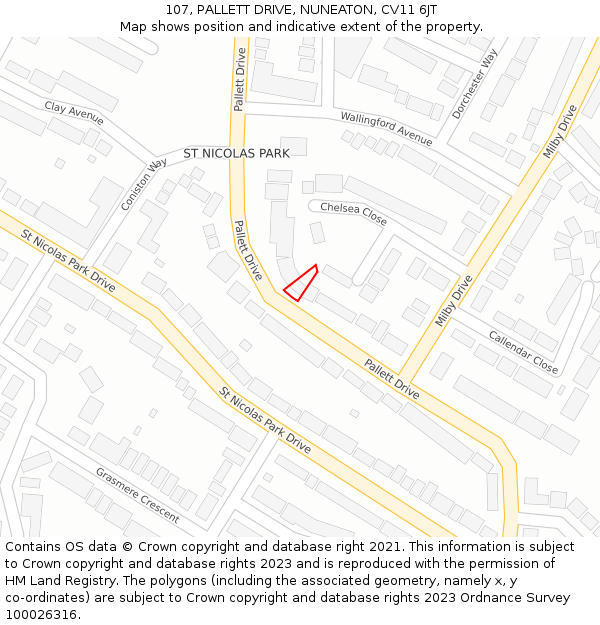 107, PALLETT DRIVE, NUNEATON, CV11 6JT: Location map and indicative extent of plot