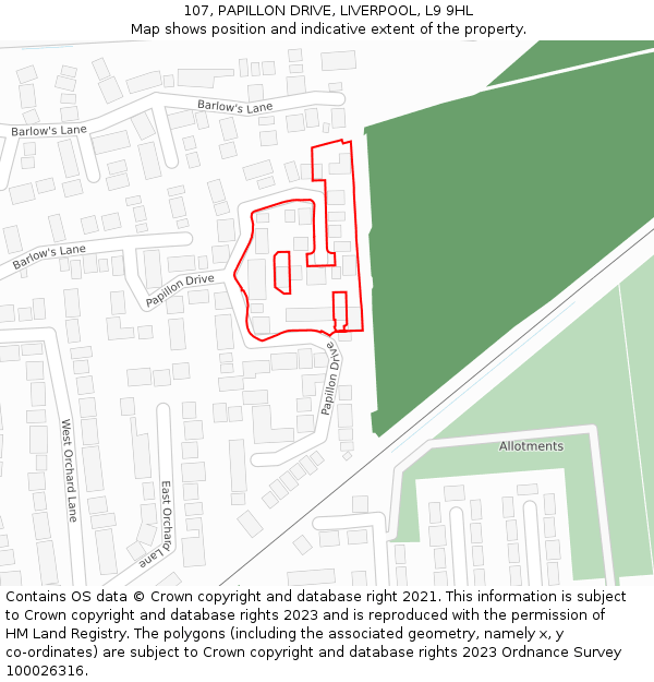 107, PAPILLON DRIVE, LIVERPOOL, L9 9HL: Location map and indicative extent of plot