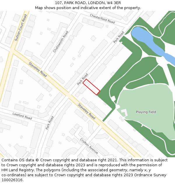 107, PARK ROAD, LONDON, W4 3ER: Location map and indicative extent of plot