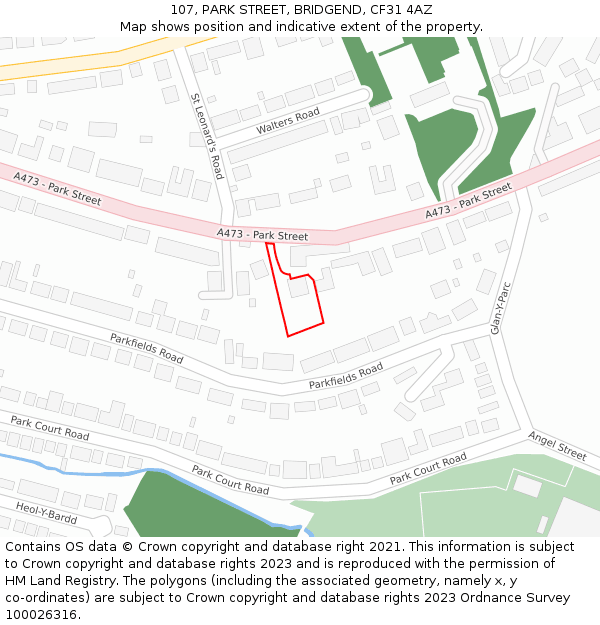 107, PARK STREET, BRIDGEND, CF31 4AZ: Location map and indicative extent of plot