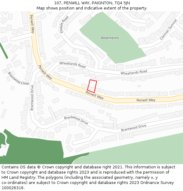 107, PENWILL WAY, PAIGNTON, TQ4 5JN: Location map and indicative extent of plot