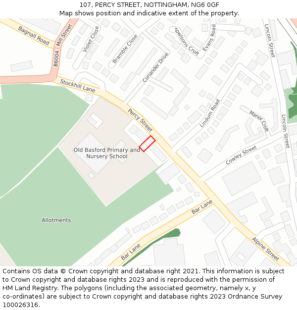 107, PERCY STREET, NOTTINGHAM, NG6 0GF: Location map and indicative extent of plot