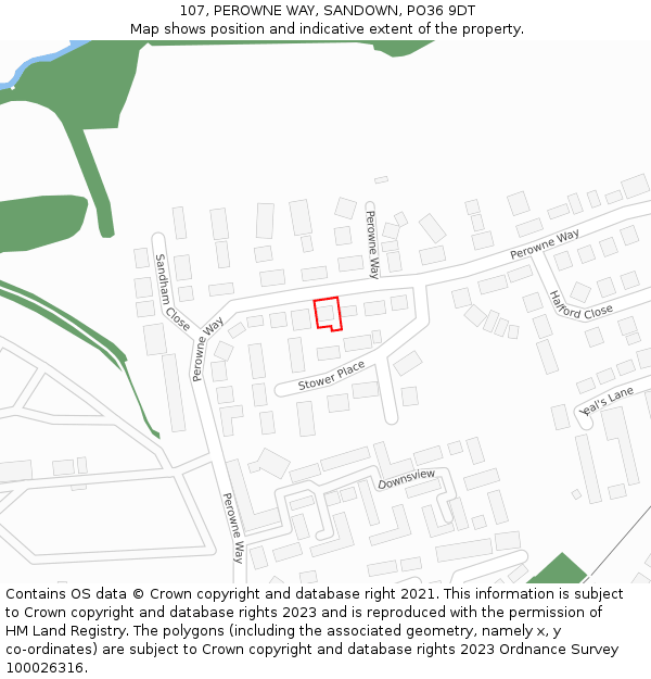 107, PEROWNE WAY, SANDOWN, PO36 9DT: Location map and indicative extent of plot