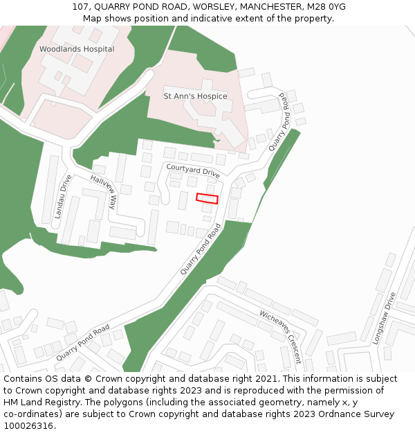 107, QUARRY POND ROAD, WORSLEY, MANCHESTER, M28 0YG: Location map and indicative extent of plot