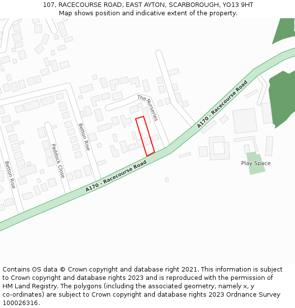 107, RACECOURSE ROAD, EAST AYTON, SCARBOROUGH, YO13 9HT: Location map and indicative extent of plot