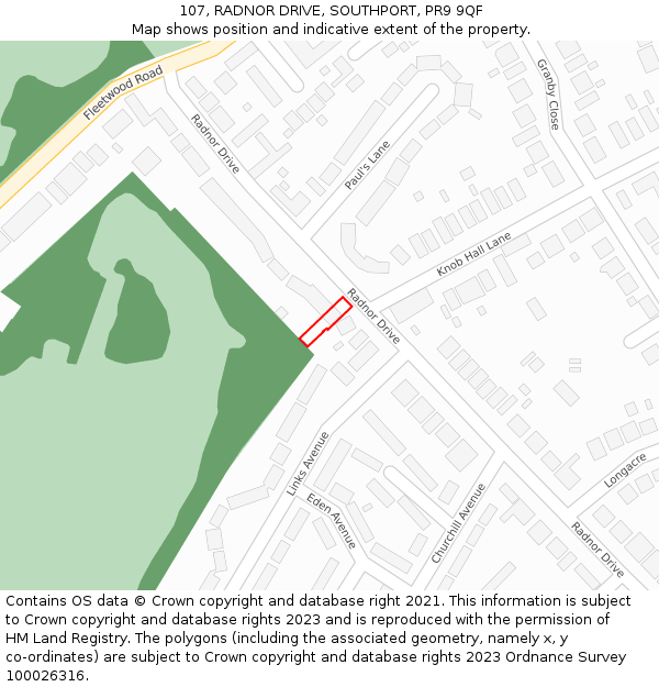 107, RADNOR DRIVE, SOUTHPORT, PR9 9QF: Location map and indicative extent of plot