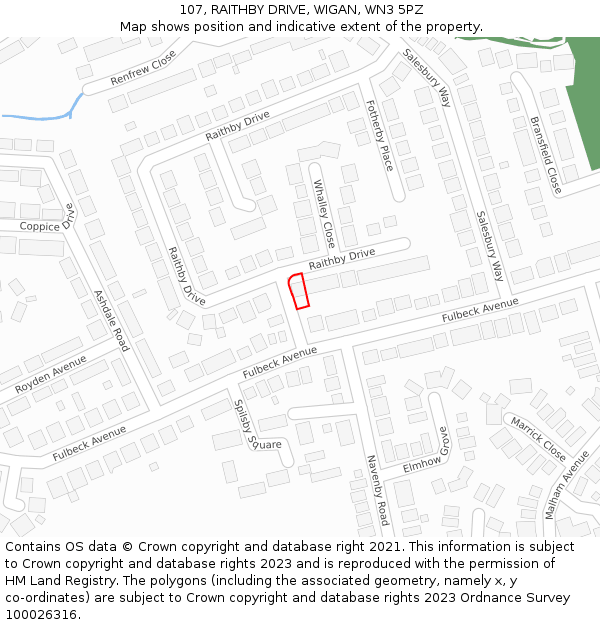 107, RAITHBY DRIVE, WIGAN, WN3 5PZ: Location map and indicative extent of plot