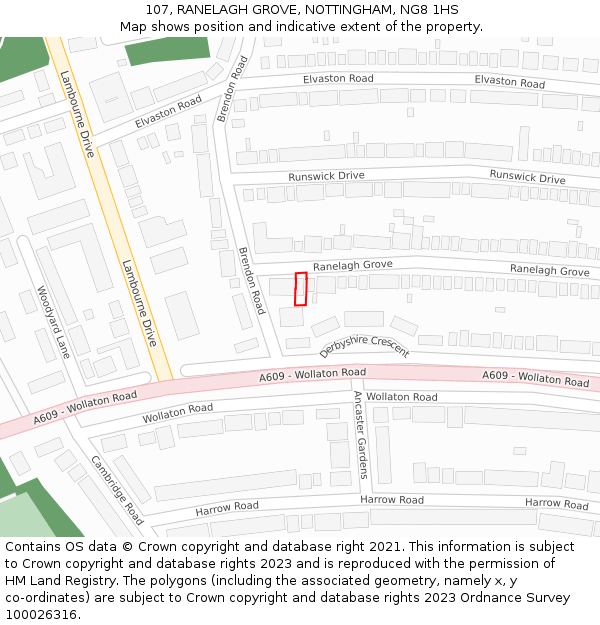 107, RANELAGH GROVE, NOTTINGHAM, NG8 1HS: Location map and indicative extent of plot