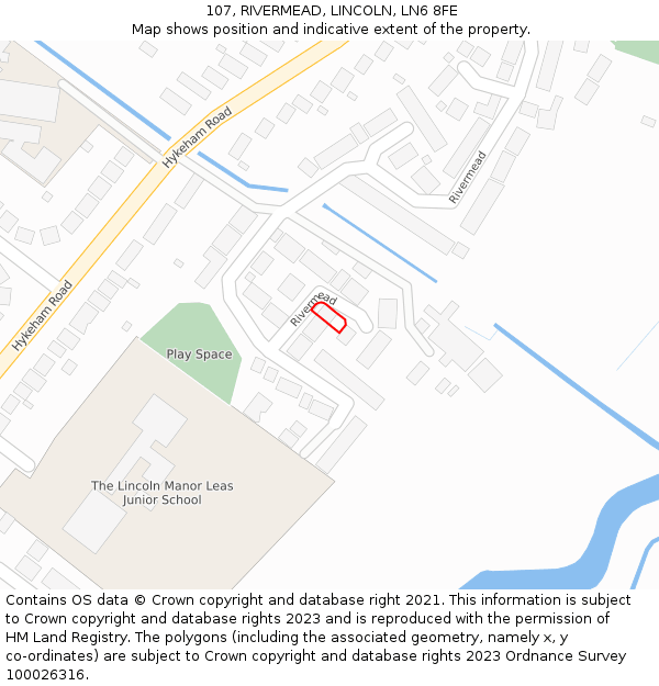 107, RIVERMEAD, LINCOLN, LN6 8FE: Location map and indicative extent of plot