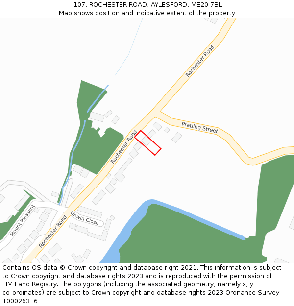 107, ROCHESTER ROAD, AYLESFORD, ME20 7BL: Location map and indicative extent of plot