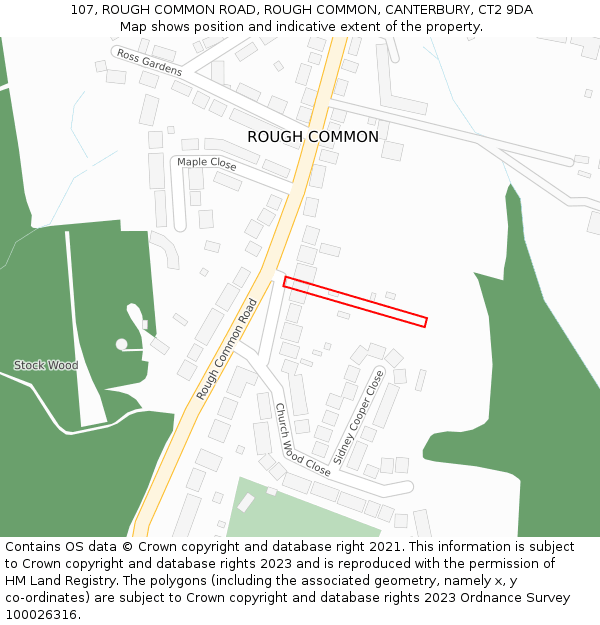 107, ROUGH COMMON ROAD, ROUGH COMMON, CANTERBURY, CT2 9DA: Location map and indicative extent of plot