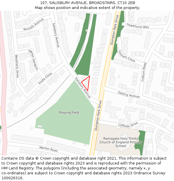 107, SALISBURY AVENUE, BROADSTAIRS, CT10 2EB: Location map and indicative extent of plot