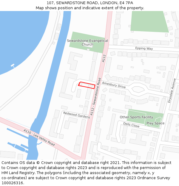 107, SEWARDSTONE ROAD, LONDON, E4 7PA: Location map and indicative extent of plot