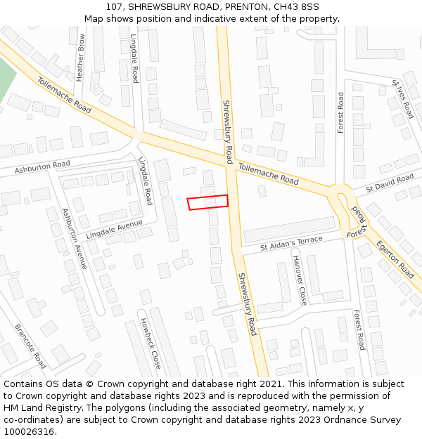 107, SHREWSBURY ROAD, PRENTON, CH43 8SS: Location map and indicative extent of plot