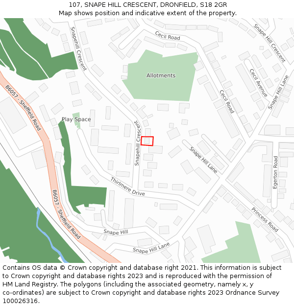107, SNAPE HILL CRESCENT, DRONFIELD, S18 2GR: Location map and indicative extent of plot
