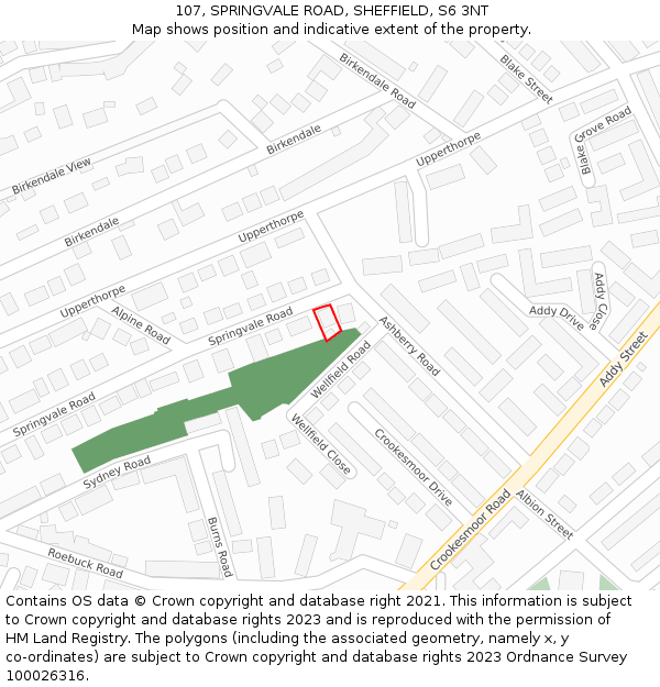 107, SPRINGVALE ROAD, SHEFFIELD, S6 3NT: Location map and indicative extent of plot