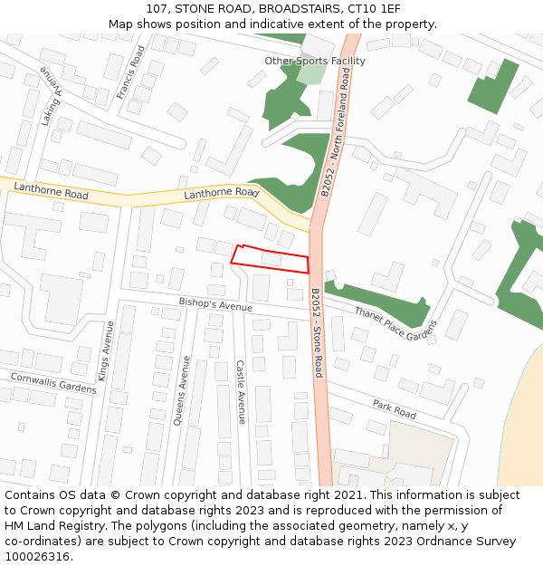 107, STONE ROAD, BROADSTAIRS, CT10 1EF: Location map and indicative extent of plot