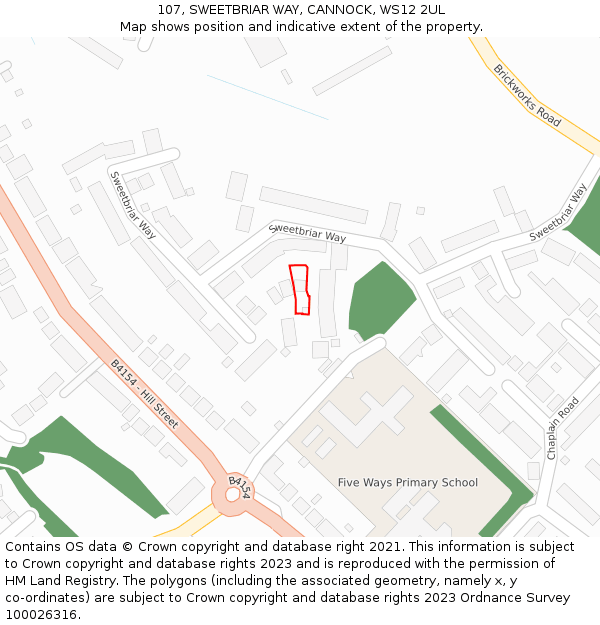 107, SWEETBRIAR WAY, CANNOCK, WS12 2UL: Location map and indicative extent of plot