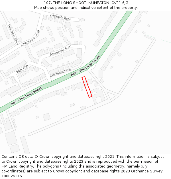 107, THE LONG SHOOT, NUNEATON, CV11 6JG: Location map and indicative extent of plot