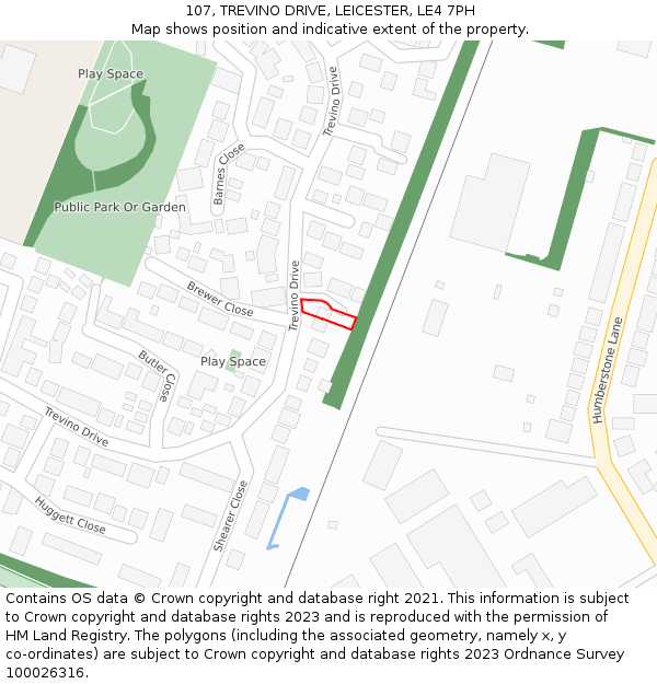 107, TREVINO DRIVE, LEICESTER, LE4 7PH: Location map and indicative extent of plot