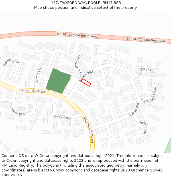 107, TWYFORD WAY, POOLE, BH17 8SR: Location map and indicative extent of plot