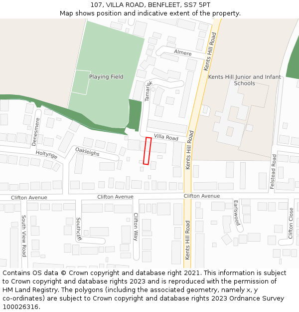 107, VILLA ROAD, BENFLEET, SS7 5PT: Location map and indicative extent of plot