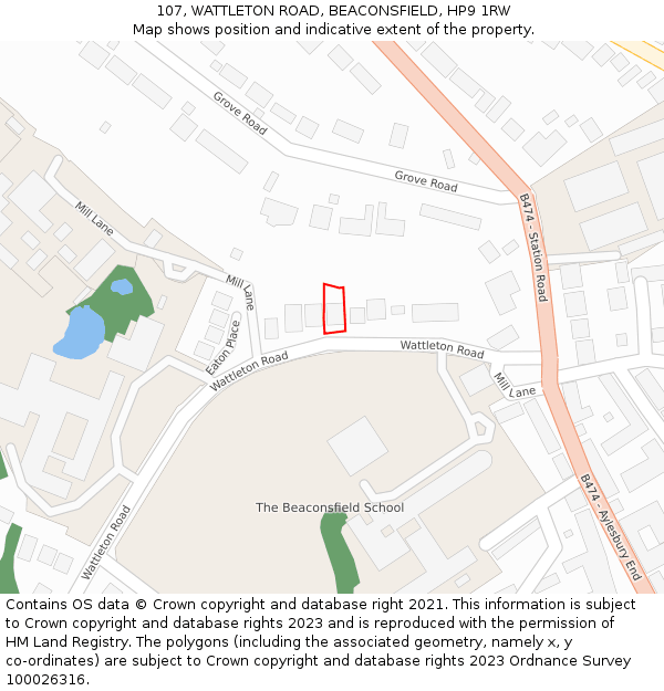 107, WATTLETON ROAD, BEACONSFIELD, HP9 1RW: Location map and indicative extent of plot