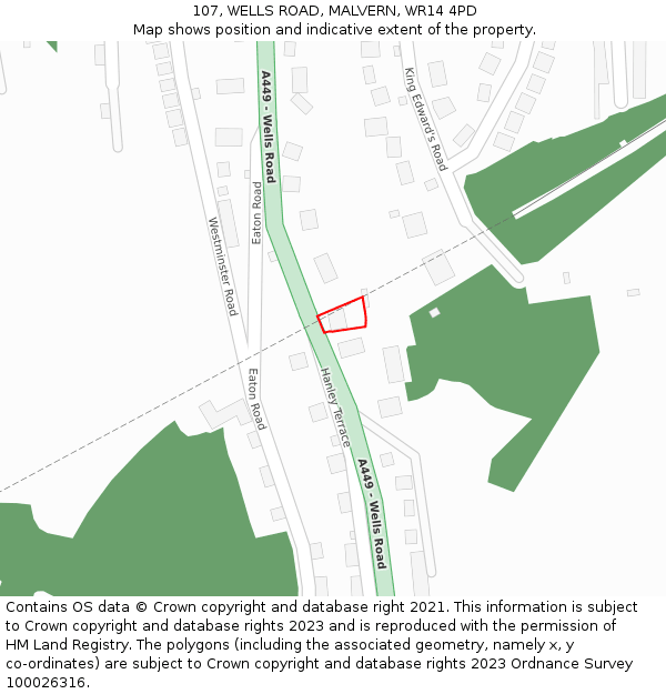 107, WELLS ROAD, MALVERN, WR14 4PD: Location map and indicative extent of plot